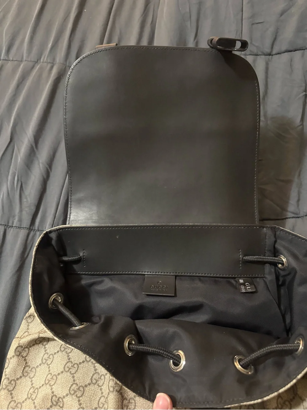 Gucci Brown GG Canvas Backpack with Black Leather Trim GG Supreme canvas